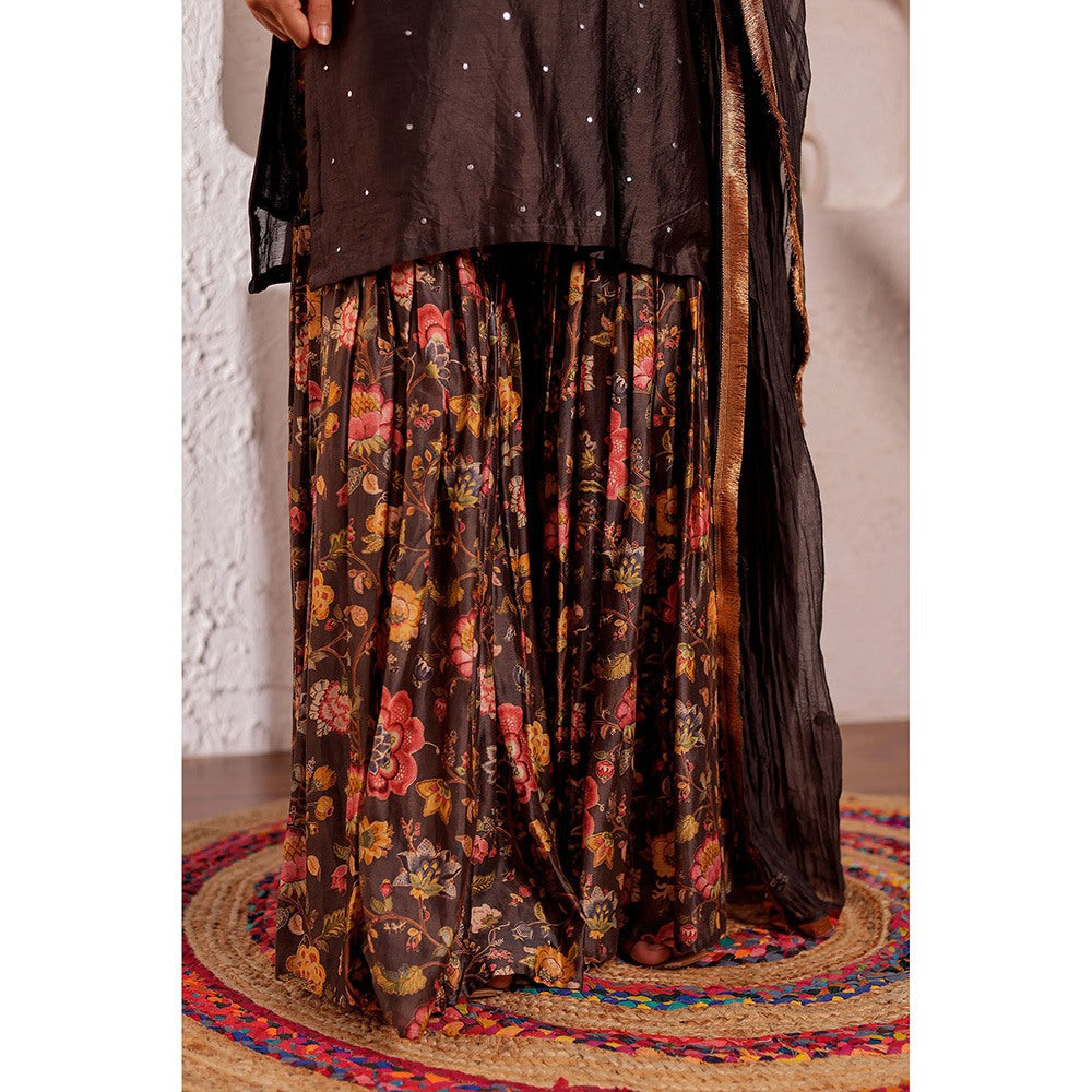 Firann By Shaheen Brown Short Kurta with Sharara and Dupatta (Set of 3)