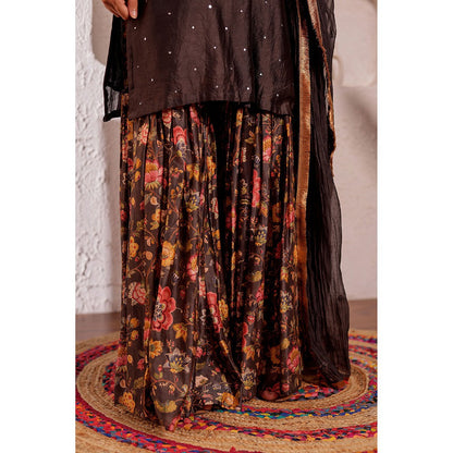 Firann By Shaheen Brown Short Kurta with Sharara and Dupatta (Set of 3)
