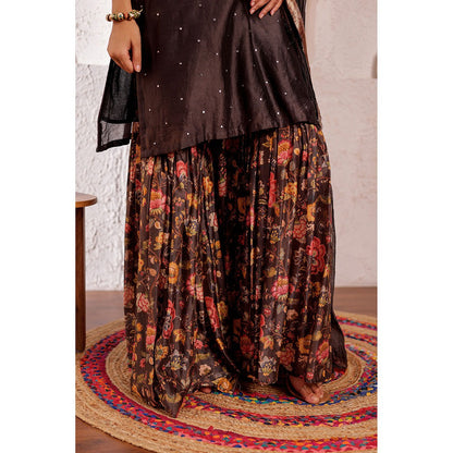 Firann By Shaheen Brown Short Kurta with Sharara and Dupatta (Set of 3)