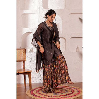 Firann By Shaheen Brown Short Kurta with Sharara and Dupatta (Set of 3)
