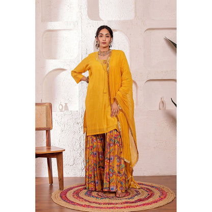 Firann By Shaheen Mustard Short Kurta with Sharara and Dupatta (Set of 3)
