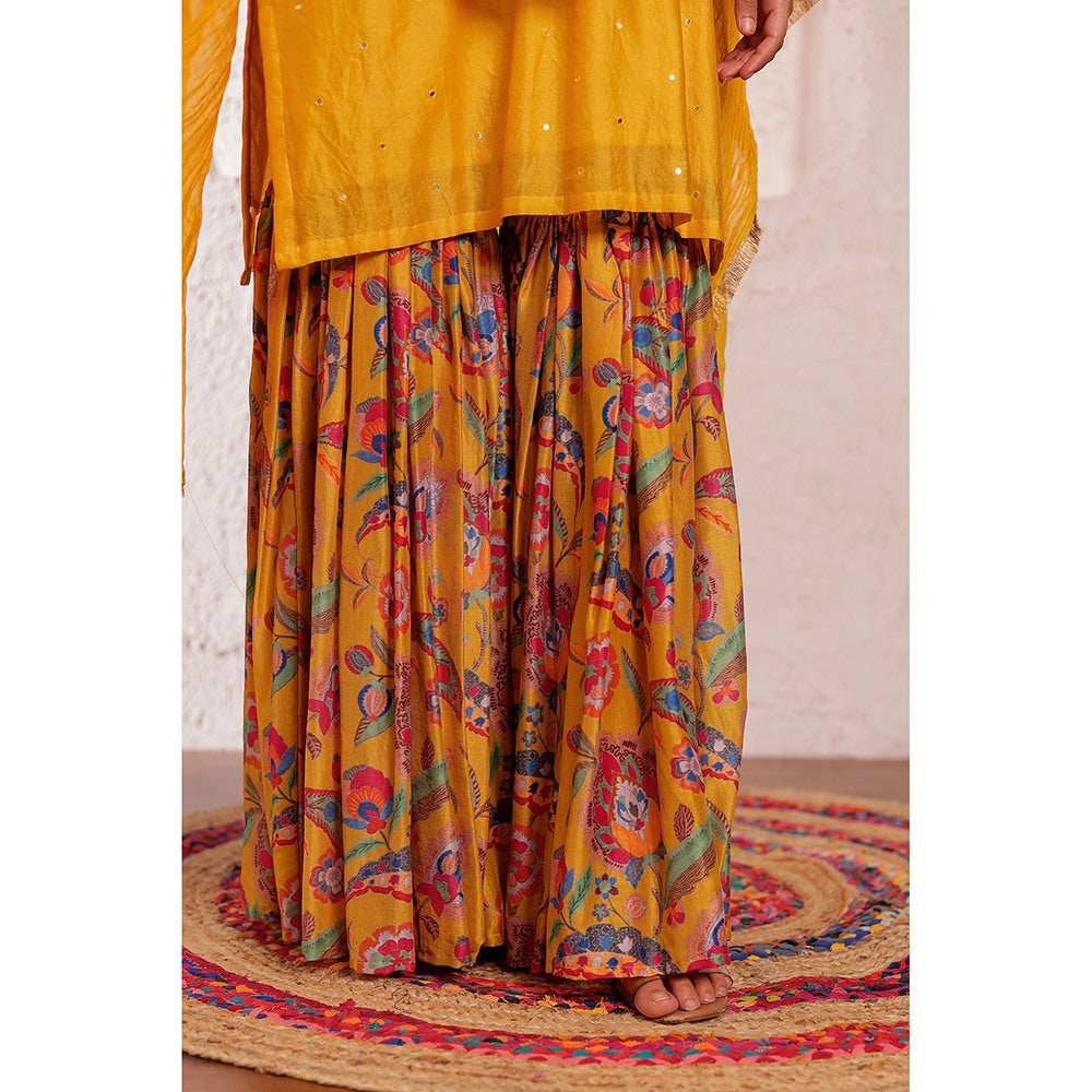Firann By Shaheen Mustard Short Kurta with Sharara and Dupatta (Set of 3)