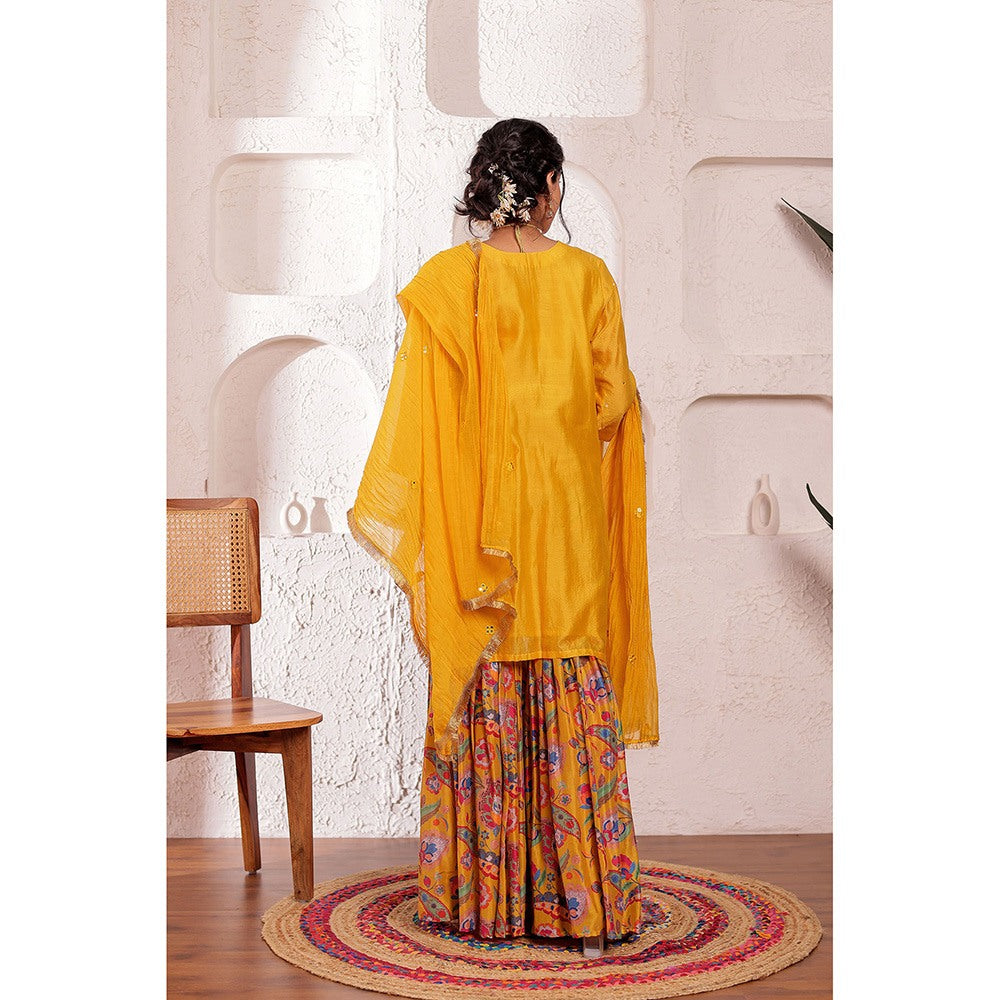 Firann By Shaheen Mustard Short Kurta with Sharara and Dupatta (Set of 3)