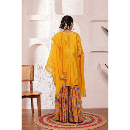 Firann By Shaheen Mustard Short Kurta with Sharara and Dupatta (Set of 3)