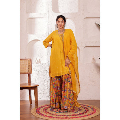Firann By Shaheen Mustard Short Kurta with Sharara and Dupatta (Set of 3)