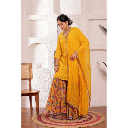 Firann By Shaheen Mustard Short Kurta with Sharara and Dupatta (Set of 3)