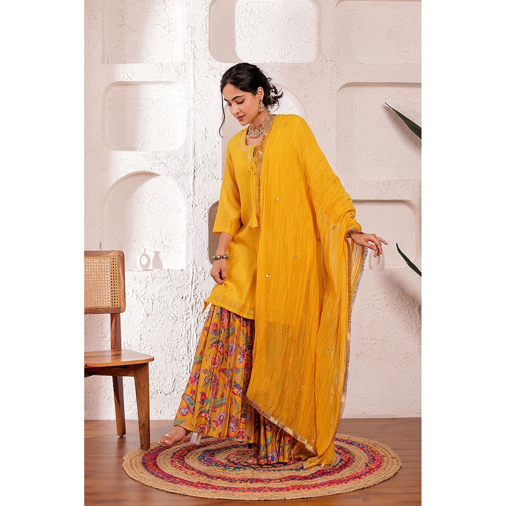 Firann By Shaheen Mustard Short Kurta with Sharara and Dupatta (Set of 3)