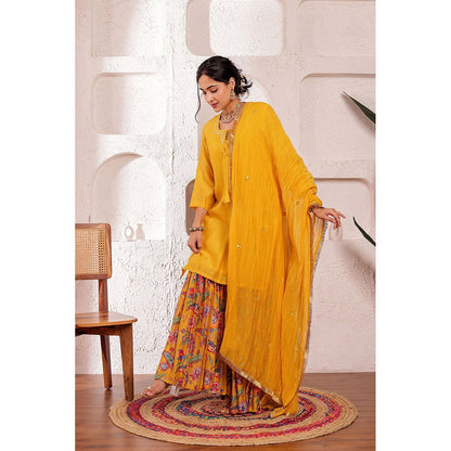 Firann By Shaheen Mustard Short Kurta with Sharara and Dupatta (Set of 3)