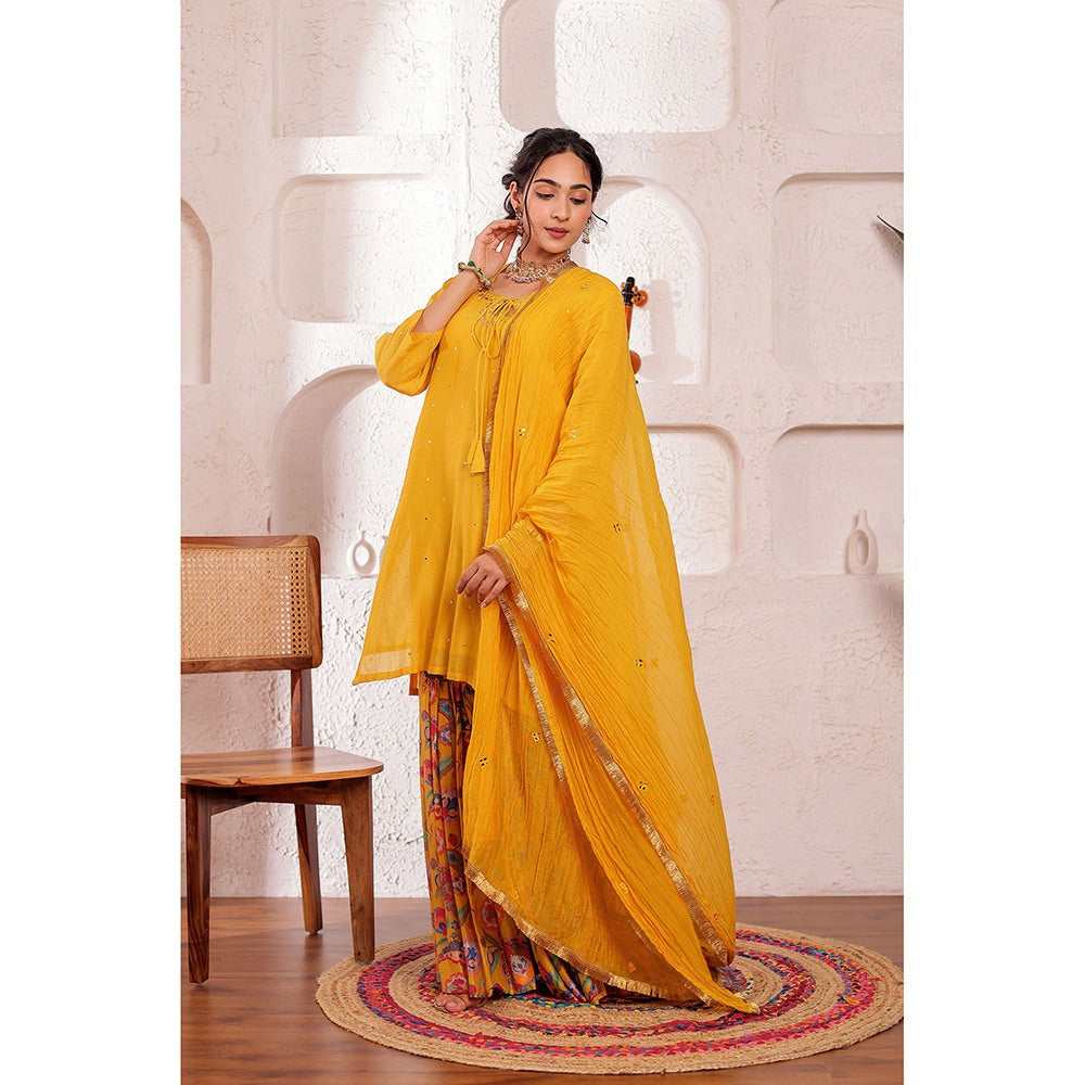 Firann By Shaheen Mustard Short Kurta with Sharara and Dupatta (Set of 3)