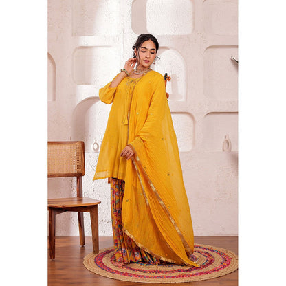 Firann By Shaheen Mustard Short Kurta with Sharara and Dupatta (Set of 3)