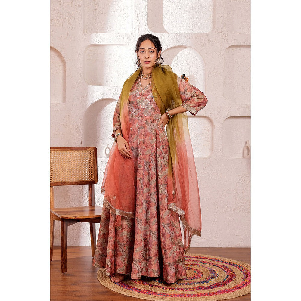 Firann By Shaheen Mauve Anarkali with Pant and Dupatta (Set of 3)