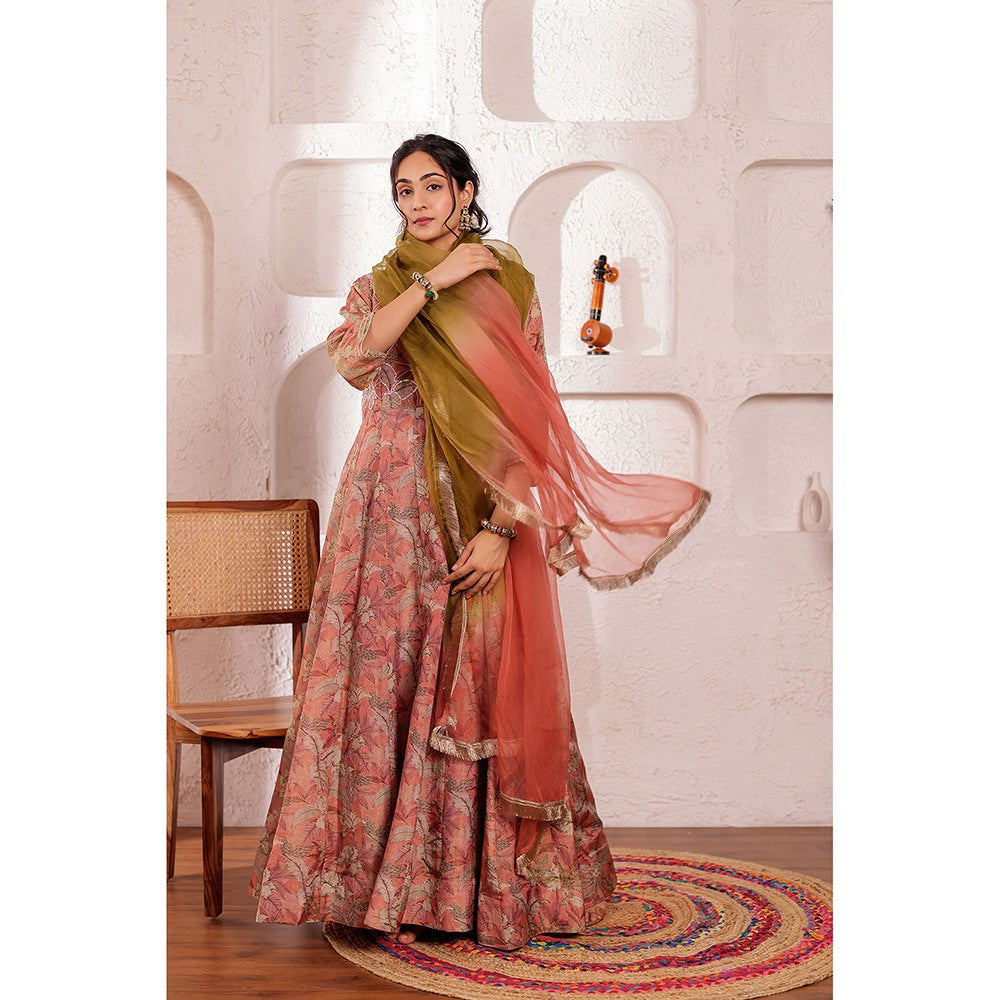 Firann By Shaheen Mauve Anarkali with Pant and Dupatta (Set of 3)