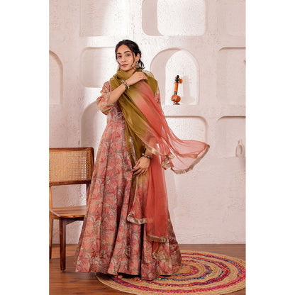 Firann By Shaheen Mauve Anarkali with Pant and Dupatta (Set of 3)