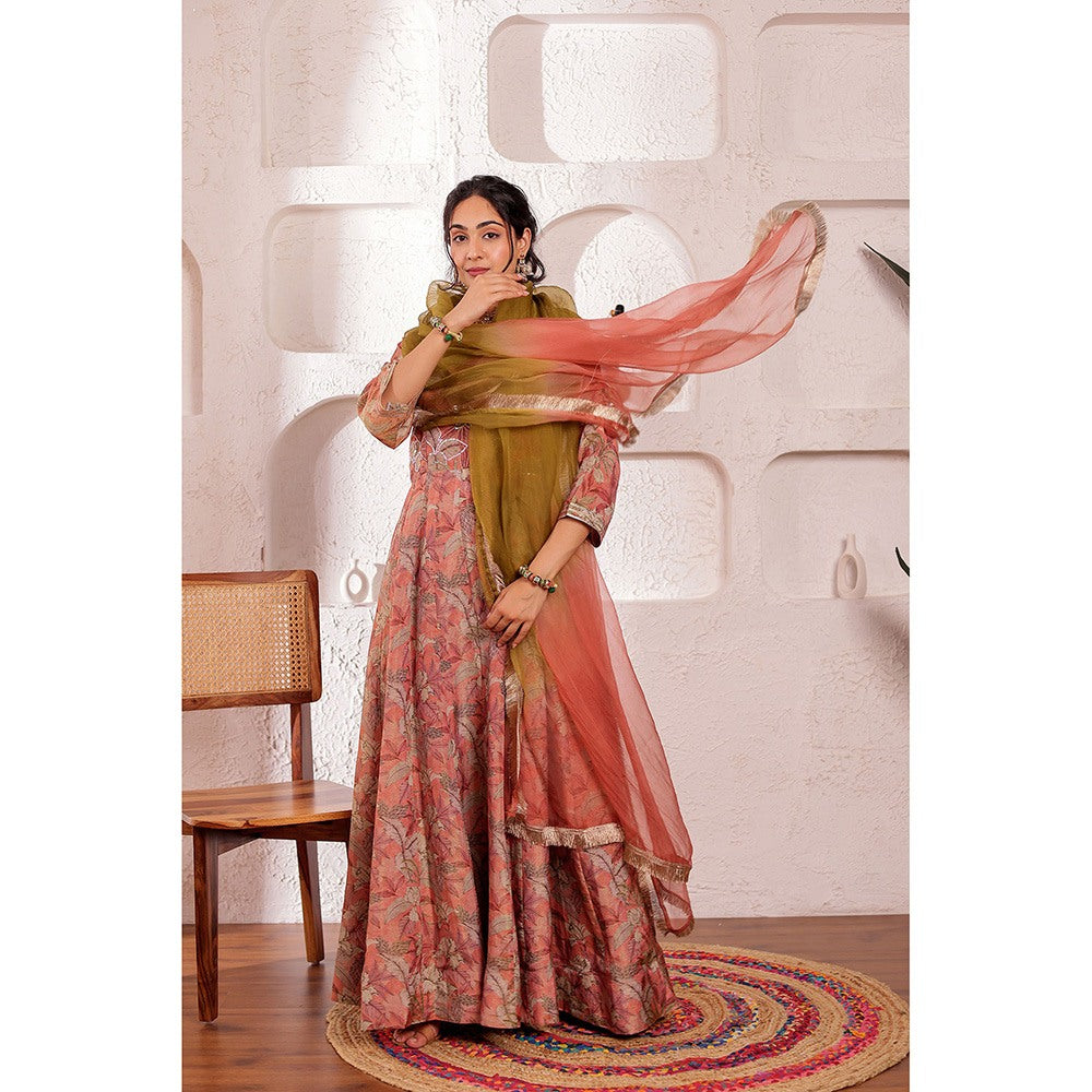 Firann By Shaheen Mauve Anarkali with Pant and Dupatta (Set of 3)