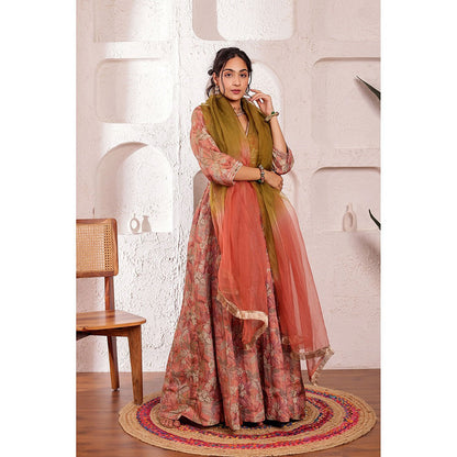 Firann By Shaheen Mauve Anarkali with Pant and Dupatta (Set of 3)