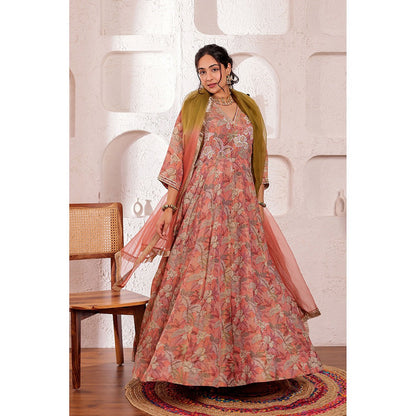 Firann By Shaheen Mauve Anarkali with Pant and Dupatta (Set of 3)