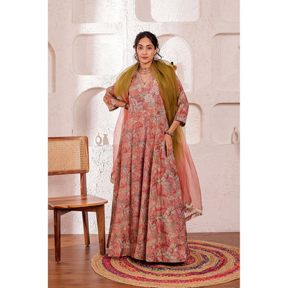 Firann By Shaheen Mauve Anarkali with Pant and Dupatta (Set of 3)