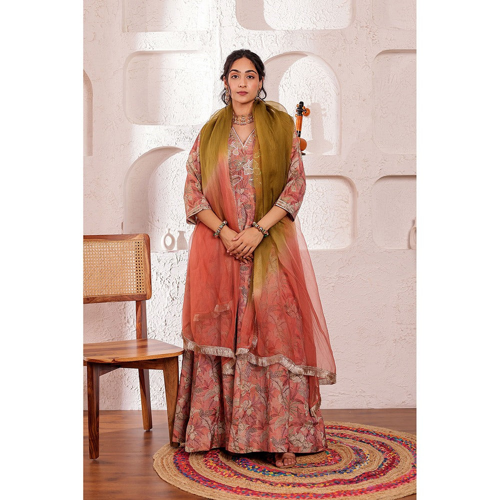 Firann By Shaheen Mauve Anarkali with Pant and Dupatta (Set of 3)