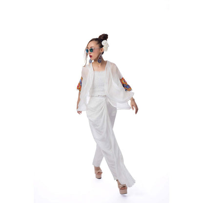 Firki by Sweta White Pearl Orchid Co-Ord (Set of 3)