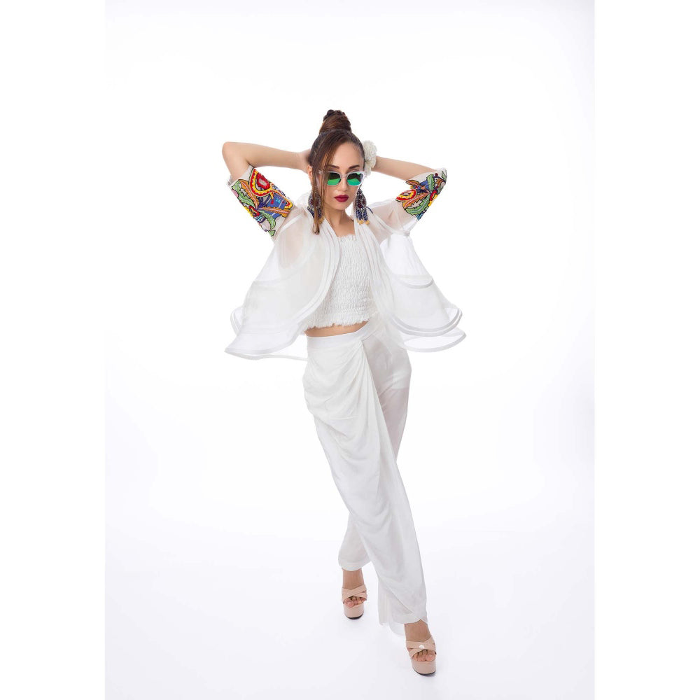 Firki by Sweta White Pearl Orchid Co-Ord (Set of 3)