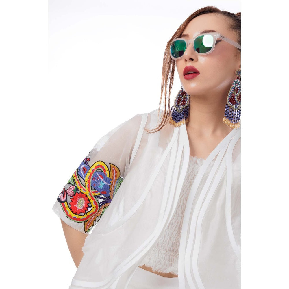 Firki by Sweta White Pearl Orchid Co-Ord (Set of 3)