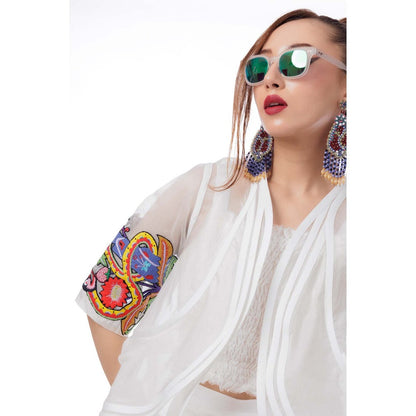 Firki by Sweta White Pearl Orchid Co-Ord (Set of 3)