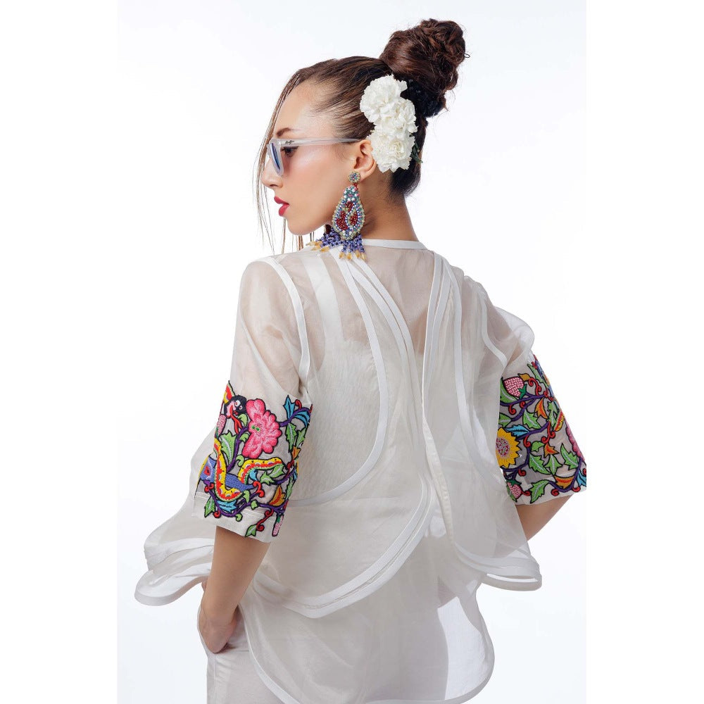 Firki by Sweta White Pearl Orchid Co-Ord (Set of 3)