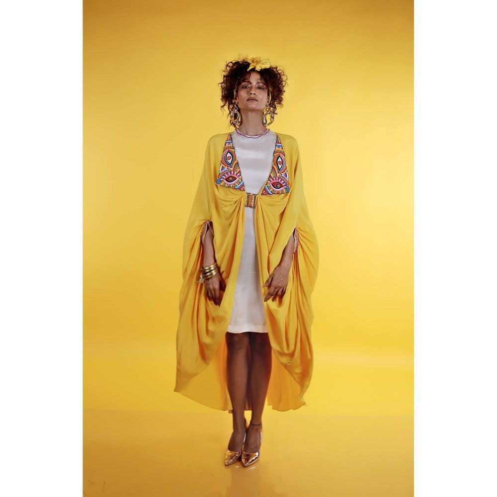 Firki by Sweta Yellow Jabari Dress with Cape (Set of 2)