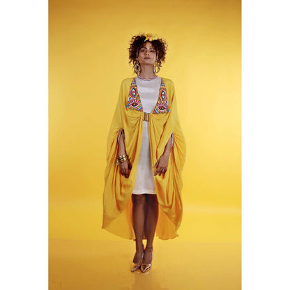 Firki by Sweta Yellow Jabari Dress with Cape (Set of 2)