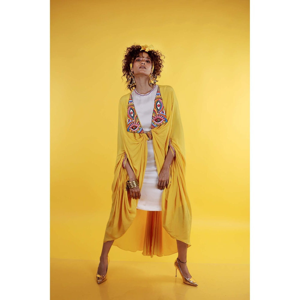 Firki by Sweta Yellow Jabari Dress with Cape (Set of 2)