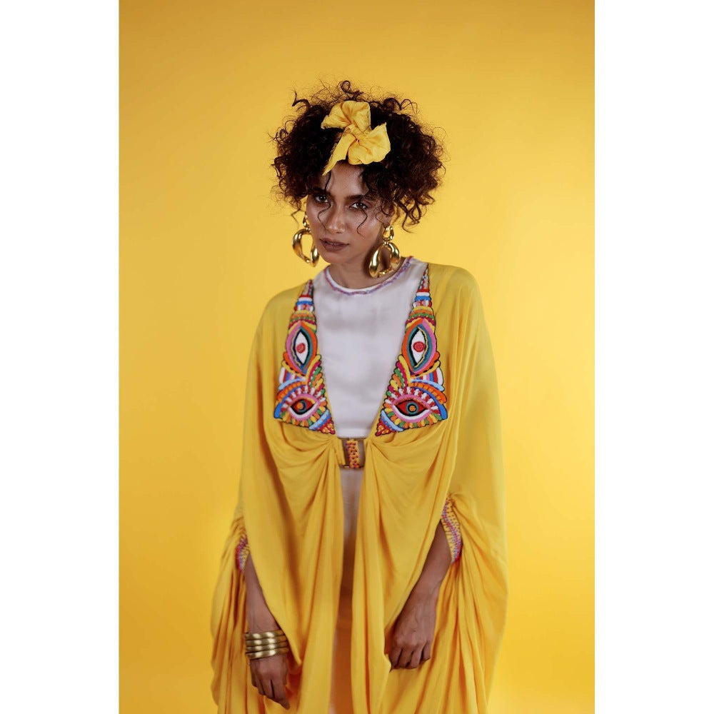 Firki by Sweta Yellow Jabari Dress with Cape (Set of 2)