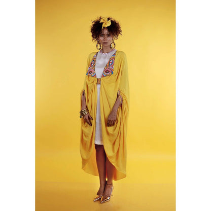 Firki by Sweta Yellow Jabari Dress with Cape (Set of 2)