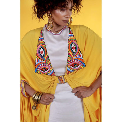 Firki by Sweta Yellow Jabari Dress with Cape (Set of 2)