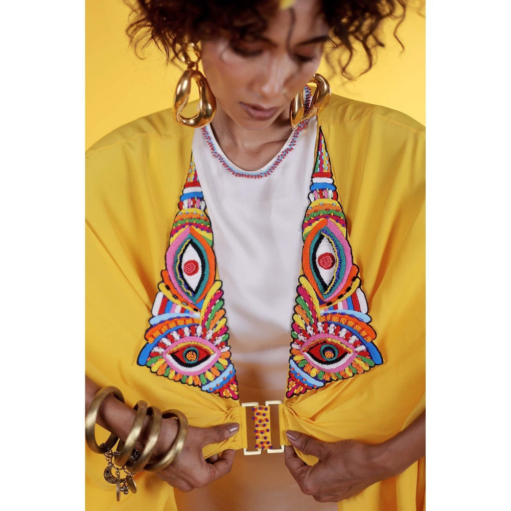 Firki by Sweta Yellow Jabari Dress with Cape (Set of 2)