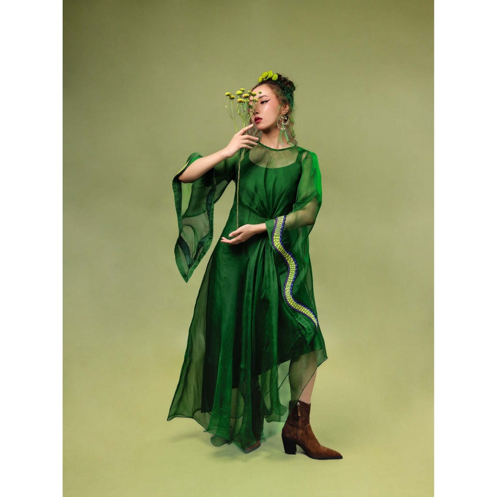 Firki by Sweta Green Bonsai Bell Sleeve Dress