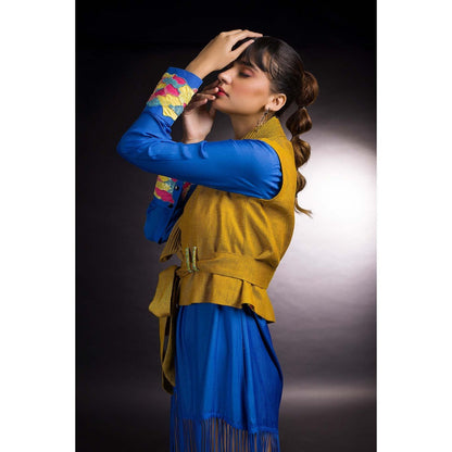Firki by Sweta Blue Fringe Jacket with Dress (Set of 2)