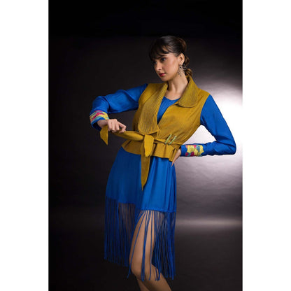 Firki by Sweta Blue Fringe Jacket with Dress (Set of 2)