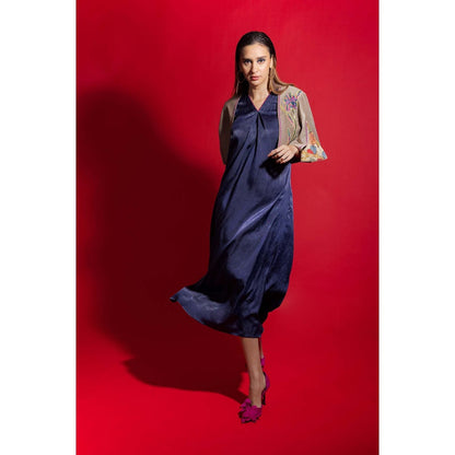 Firki by Sweta Blue Twilight Cape with Dress (Set of 2)