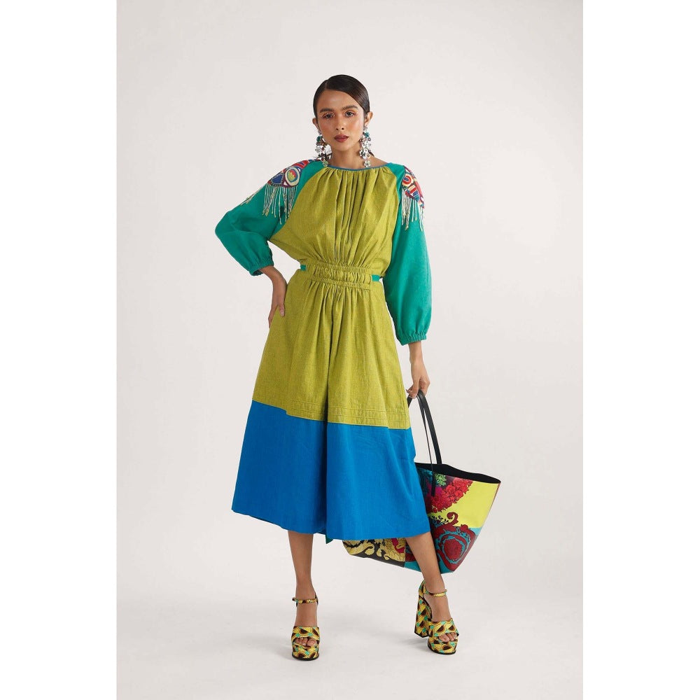 Firki by Sweta Green Blooming Colour-Blocked Dress