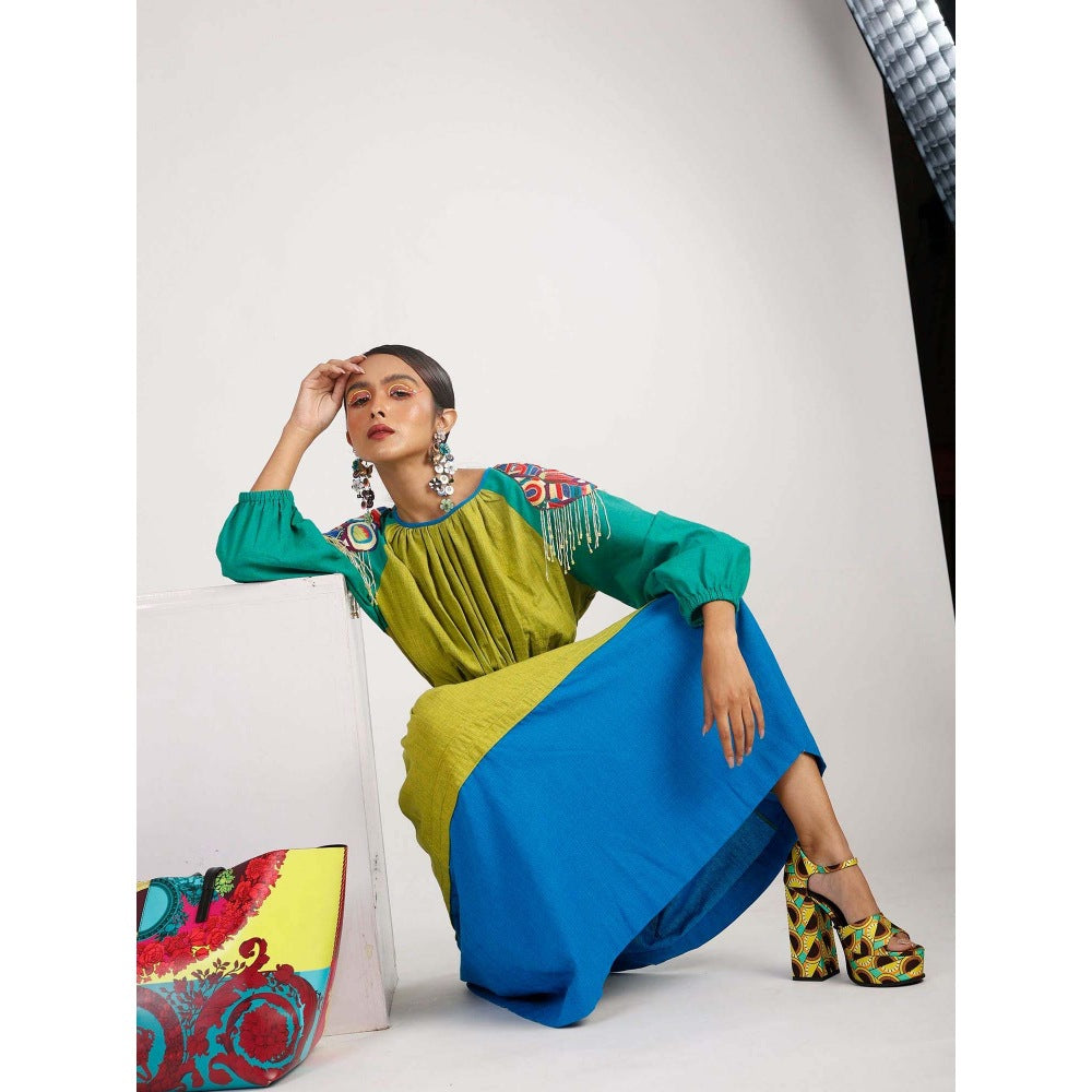 Firki by Sweta Green Blooming Colour-Blocked Dress