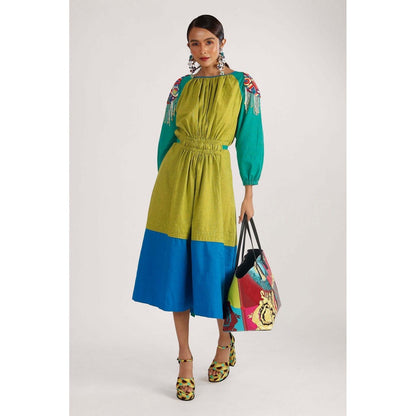 Firki by Sweta Green Blooming Colour-Blocked Dress