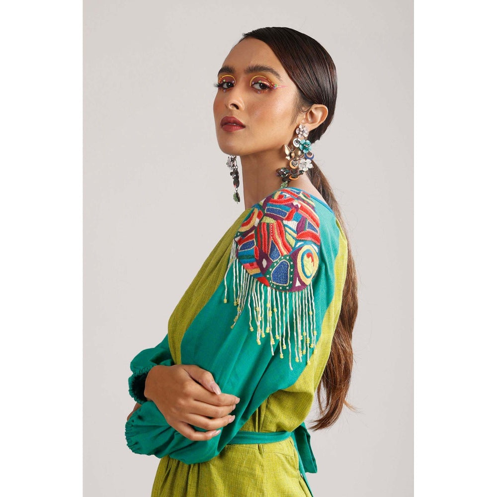 Firki by Sweta Green Blooming Colour-Blocked Dress