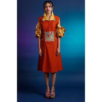 Firki by Sweta Rust Ruffled Panelled Dress