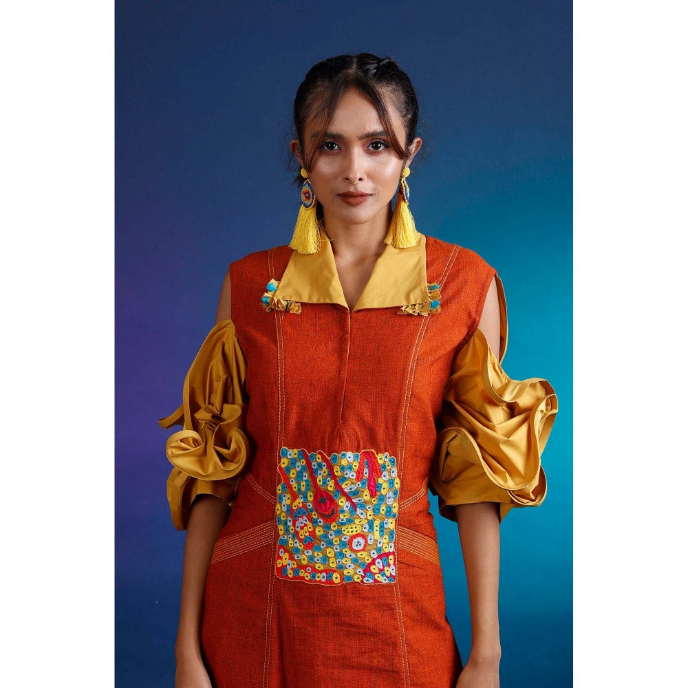 Firki by Sweta Rust Ruffled Panelled Dress