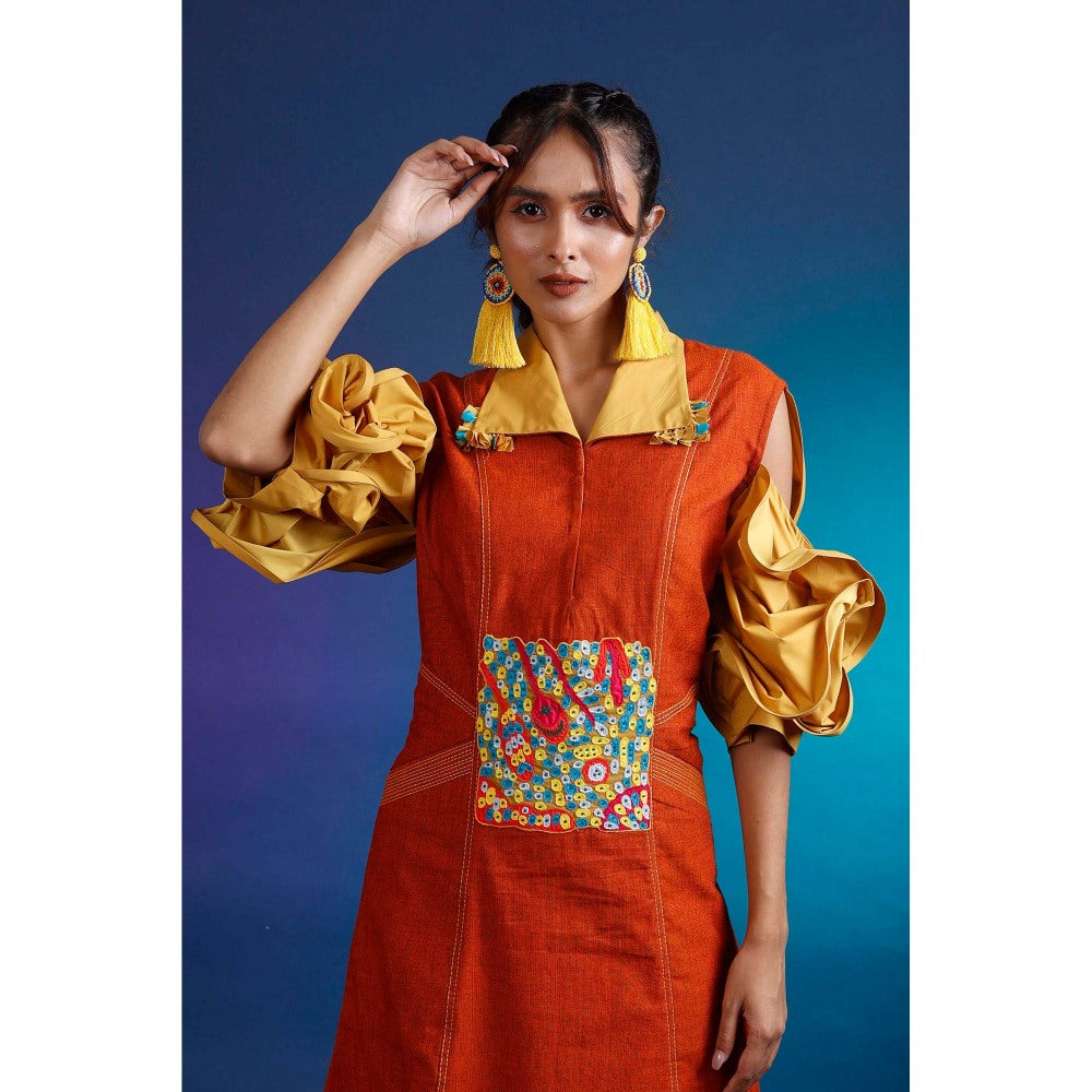 Firki by Sweta Rust Ruffled Panelled Dress