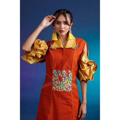 Firki by Sweta Rust Ruffled Panelled Dress