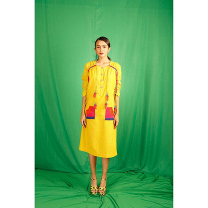 Firki by Sweta Yellow Ruched Dress