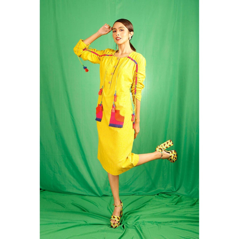 Firki by Sweta Yellow Ruched Dress