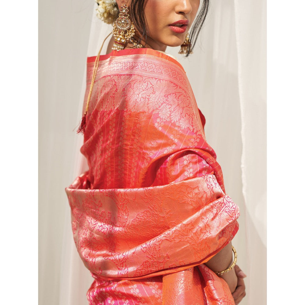 Five Point Five Pink Woven Zari Saree with Unstitched Blouse