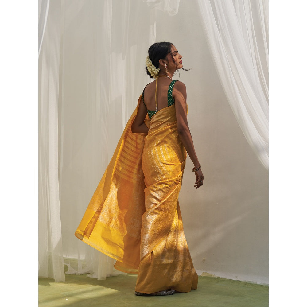 Five Point Five Yellow Woven Zari Saree with Unstitched Blouse